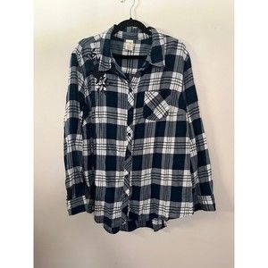 Terra & Sky High Low green embroidered Plaid Shirt Size 1X 16W-18W